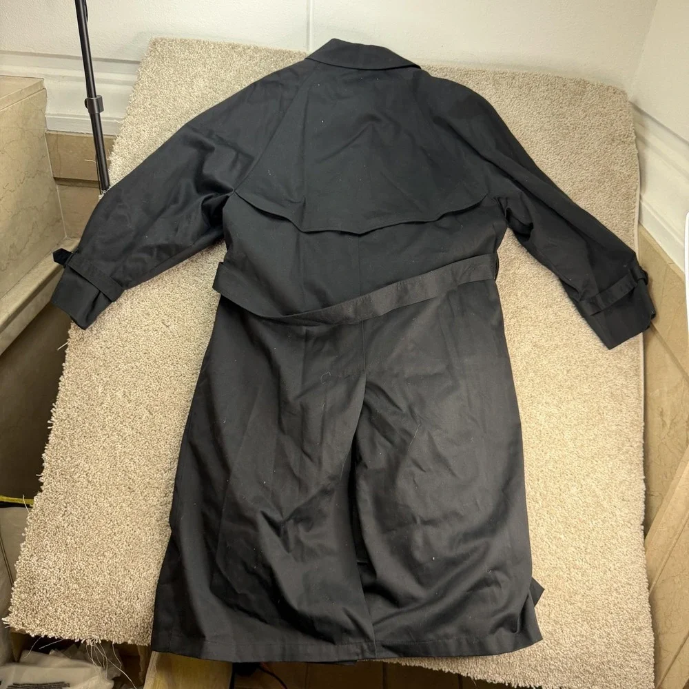 London Fog Coat Mens 42 Black Trench Belted Lined Water Resistant Classic